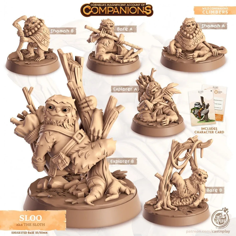 Sloo - dnd Sloth mini - Cast N Play, Climber, Friend, Wizard Familiar, Animal Companion, Ranger, Druid Form, Shaman, Explorer