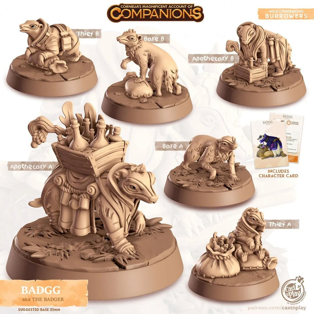 Badgg - dnd Badger mini - Cast N Play, Burrower, Friend, Wizard Familiar, Animal Companion, Ranger, Druid Form, Thief, Apothecary