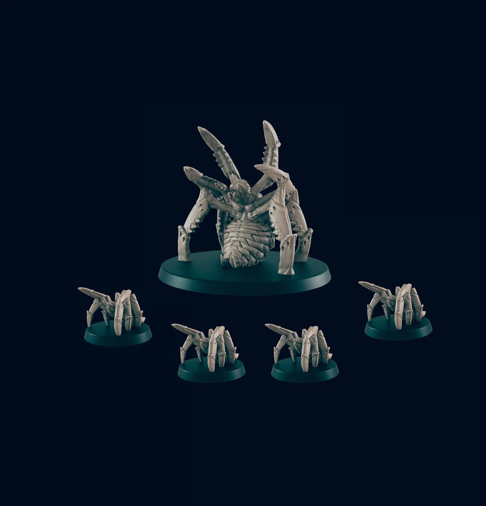 Ensemble de 5 Miniatures d'Araignées - EC3D | DnD | Monstre | Grande | Énorme | Sous-terrain | 32mm | Pathfinder | commun | TTRPG | Wargaming | Montagne