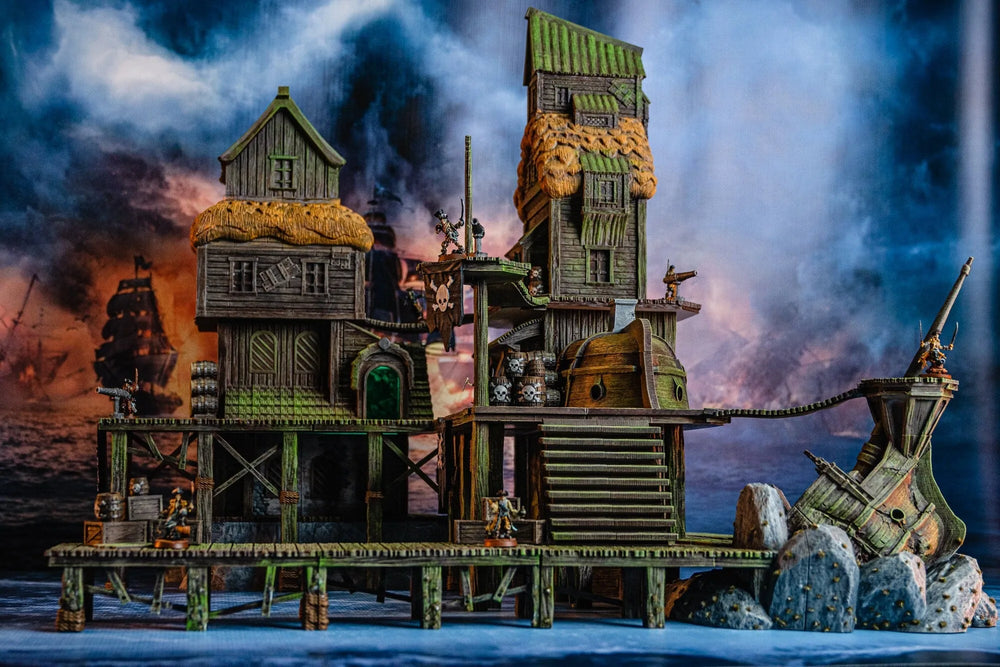 Pirate Dock - Pirates vs. Sailors Nightmare At Sea - DnD, Wargaming, Ocean, Boat, Ship, Docks, Tortuga, Black Flag, Pathfinder, Age of Sail