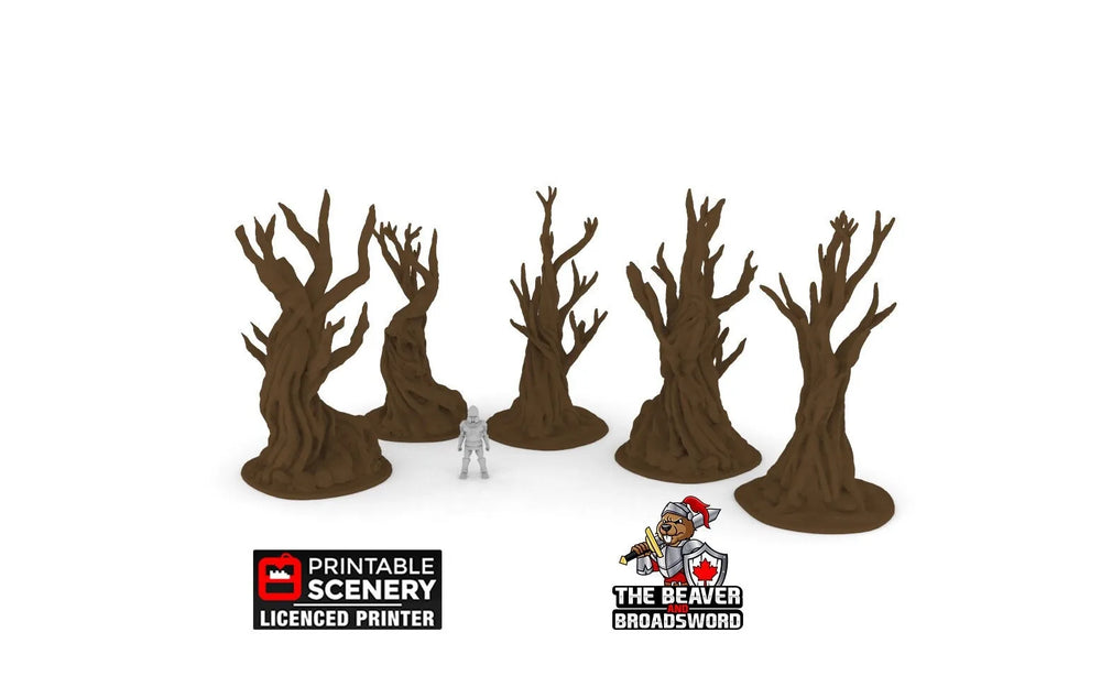 Lot de 5 arbres Gnarly de Winterdale - Décor imprimable | Forêt DnD | Arbre | Terrain de wargame | Décoration | Lot | Fantaisie | Médiéval