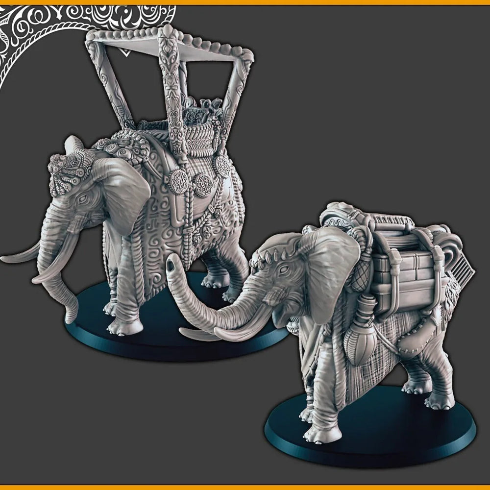Desert/Arabian Elephants + Howdah - DND mini, EC3D Scorching Sands, Desert Miniatures | Animal | Pack | Oasis | Eastern | Sand | Caravan