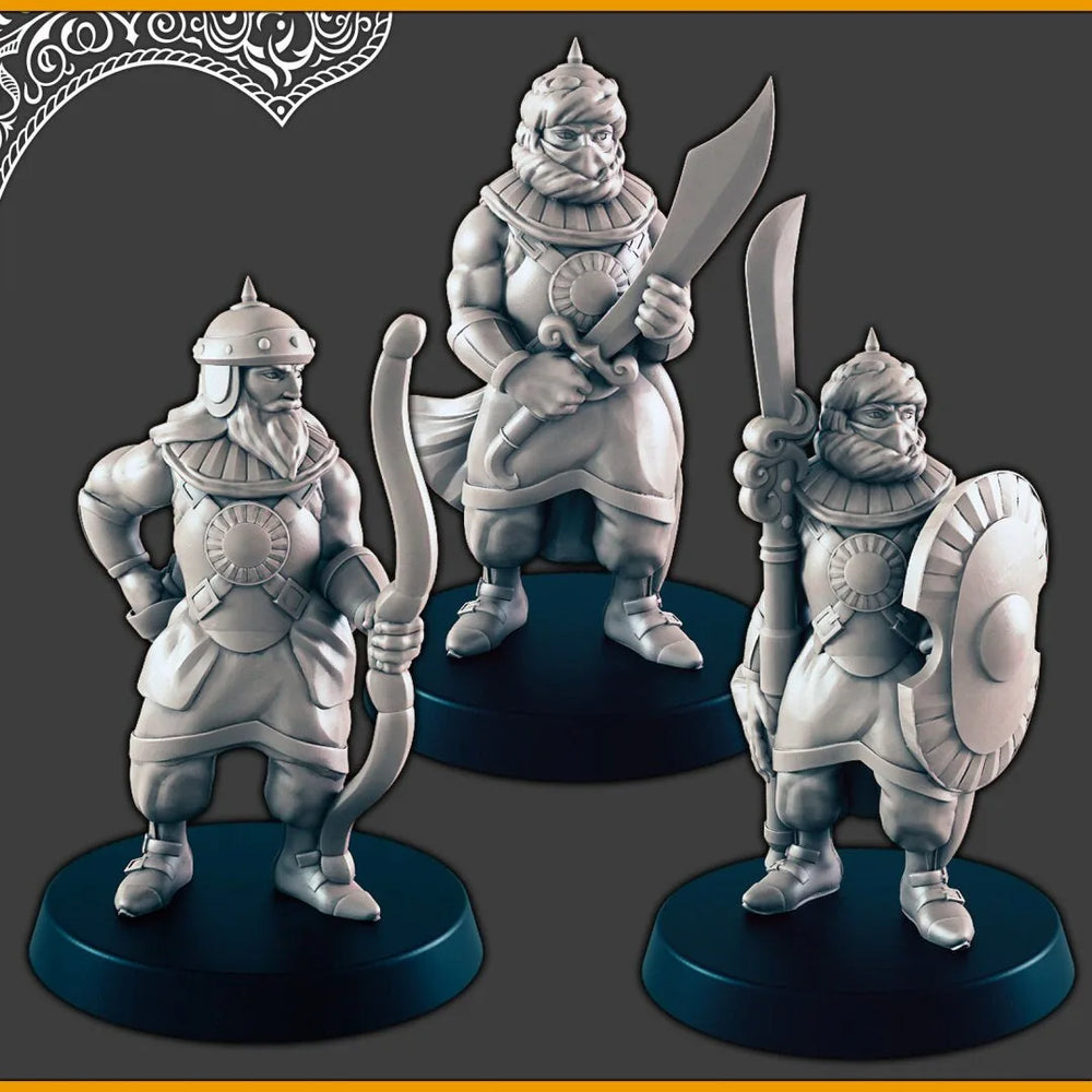 Desert Palace Guards - DND mini - EC3D Scorching Sands, Desert Miniatures | Villager | Castle | Eastern | Male | Fighter| Bodyguard | Sand