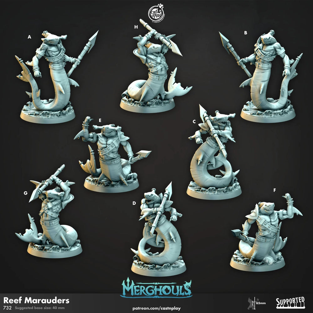 Reef Marauders - dnd and wargaming miniature - Shark, Merfolk, Mermaid, Triton, Pathfinder, Aquatic, Monster, Fighter, Barbarian, Ocean