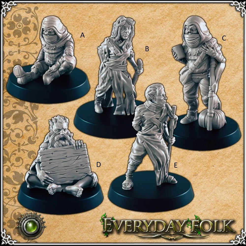 Ensemble mini Lepers and Poor Folk pour DnD - EC3D | Gens de la ville | Mendiant | Homme | Femme | Villageois | 28mm 32mm | Pathfinder | Fantaisie, Lépreux