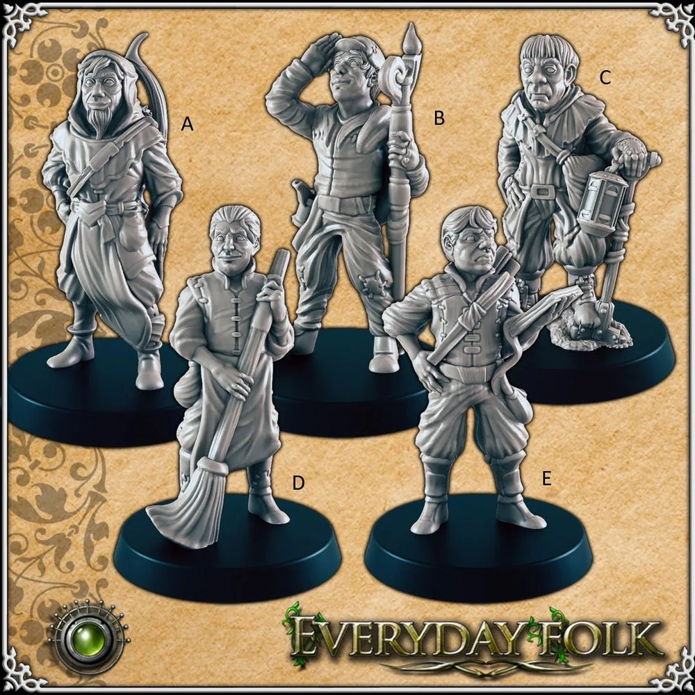 Ensemble de villageois communs 1 mini set pour DnD - EC3D | Villageois | Bûcheron | Fossoyeur | Homme | Habitants | 28mm 32mm | Pathfinder | Fantaisie