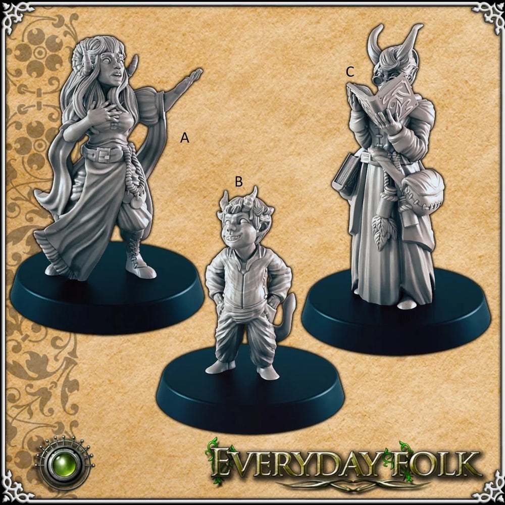 Ensemble de mini Tiefling pour DnD - EC3D, DnD | Gens de la ville | Gens de tous les jours | Enfant | Chanteuse | Érudit, Démon, 32mm | Pathfinder, Fantaisie, Villageois