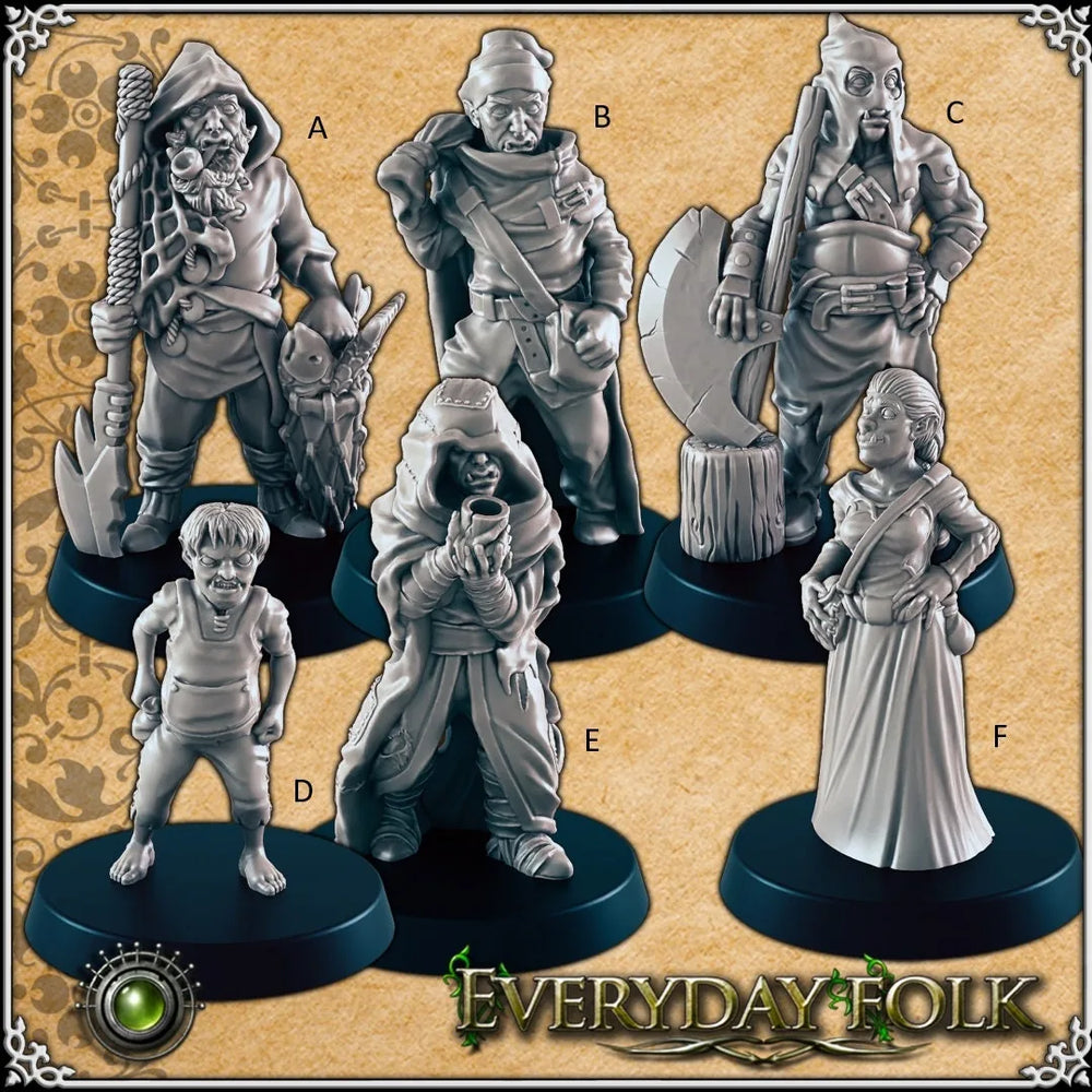 Ensemble de mini figurines demi-orques pour DnD - EC3D | Villageois | Bourreau | Homme | Femme | Roturier | Mendiant | 28mm 32mm | Pathfinder | Fantaisie