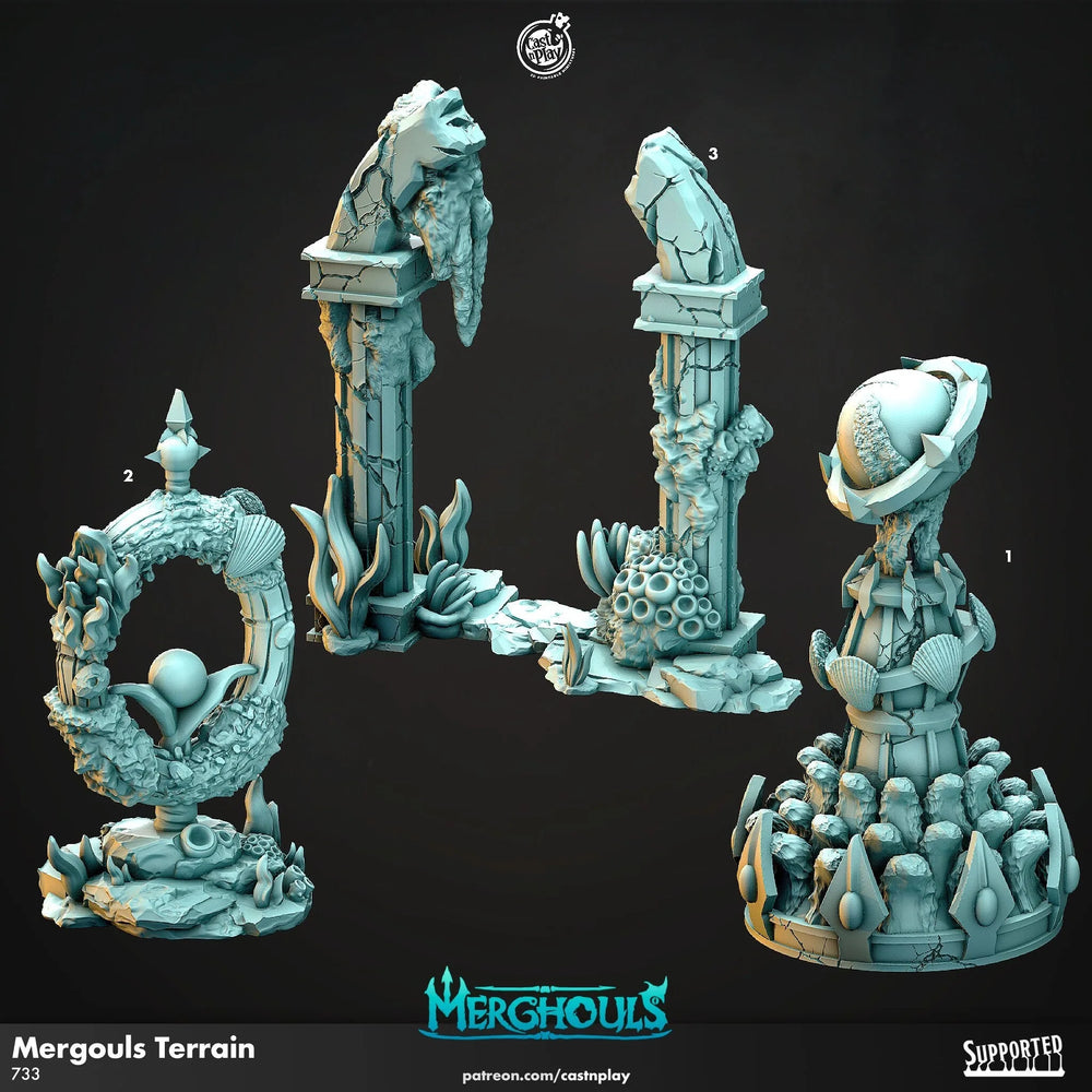 Merghouls Terrain - Figurines de jeu de rôle et de guerre - Terrain dispersé sous-marin, mer profonde, océan, Atlantide, fantaisie, sirènes, Triton Pathfinder