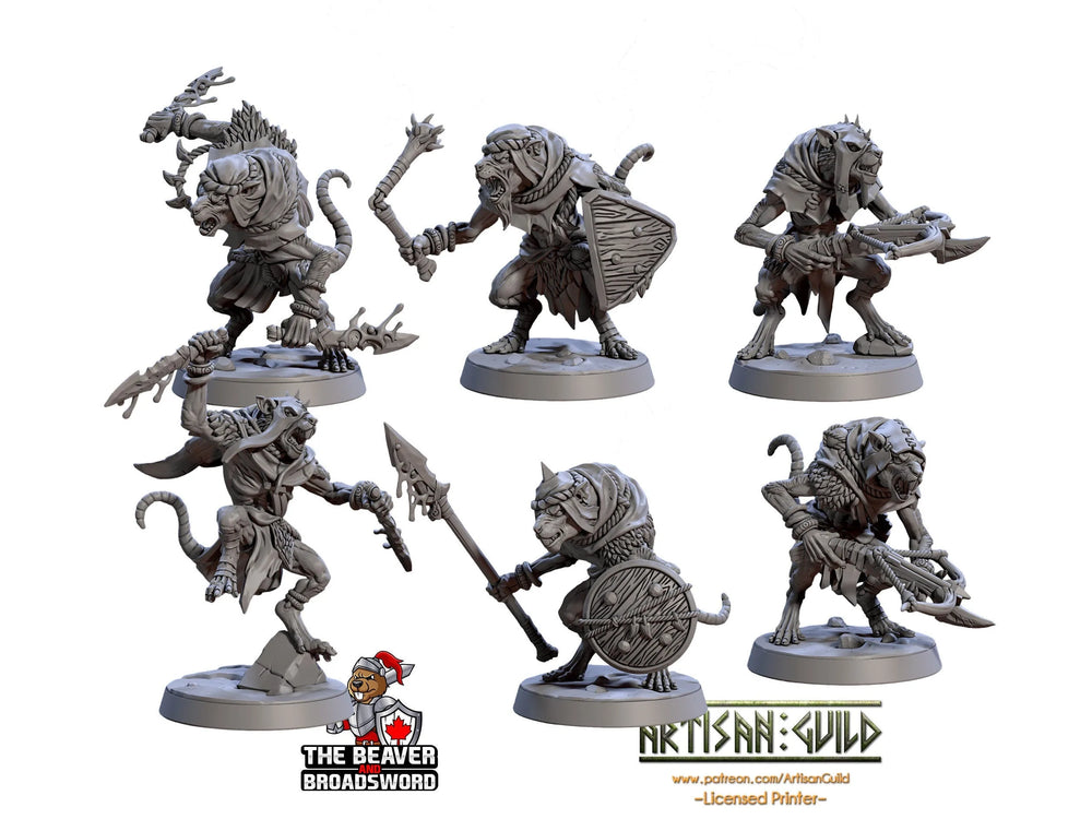 Ensemble de miniaturess Sandfang Ratkins 28/32mm - Artisan Guild | Animal | Rat | Souris | Guerrier | Homme-rat | Barbare | Pathfinder | Jeux de guerre | Voleur