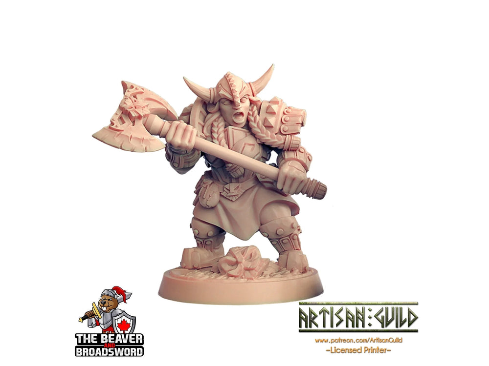 Female Dwarven Defender dnd mini with Axe - Artisan Guild | Fighter | Barbarian | Dwarf | Cleric | Paladin | Pathfinder | TTRPG, Wargaming