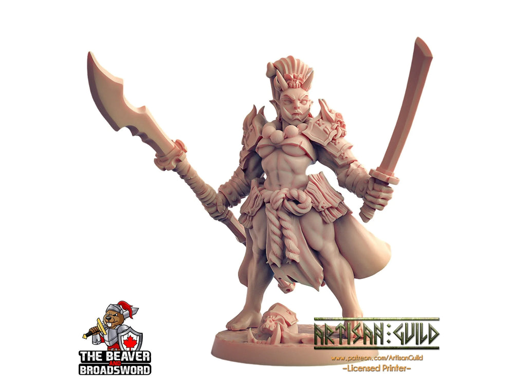 Oni Clan Orc Fighter D dnd mini - Artisan Guild | Orc | Demon | Female | Barbarian | Pathfinder | Monk | TTRPG, Wargaming, Monster, Half-Orc