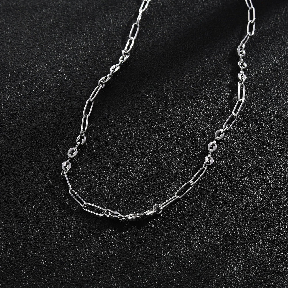 Collier AMMA Argent (Or Blanc) à Maillons et Perles Ovales