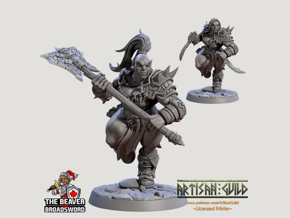 Miniature d'Orque Montagnarde Combattante, Barbare, Rôdeuse premium DnD - Miniature de table imprimée en résine de haute qualité 28mm 32mm, Figurine robuste et durable