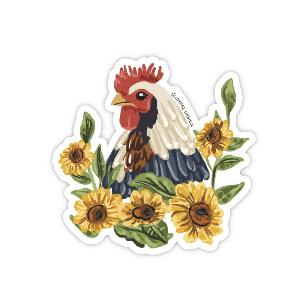 Autocollant en vinyle : Poulet et tournesols