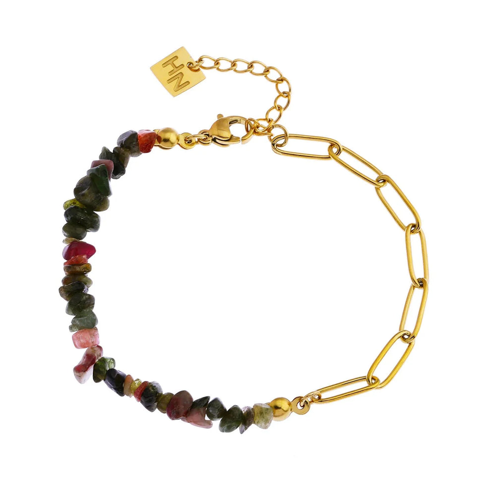 Bracelet Combiné Chaîne Maillons Trombone & Pierres Précieuses Tourmaline GIRADOT