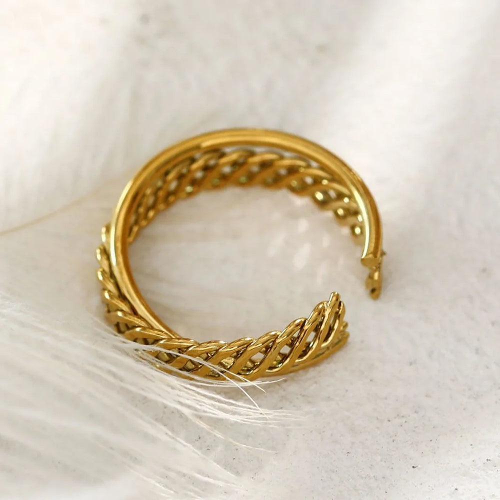 ORELIA Twisted Double Band Basketweave Stacked Ring