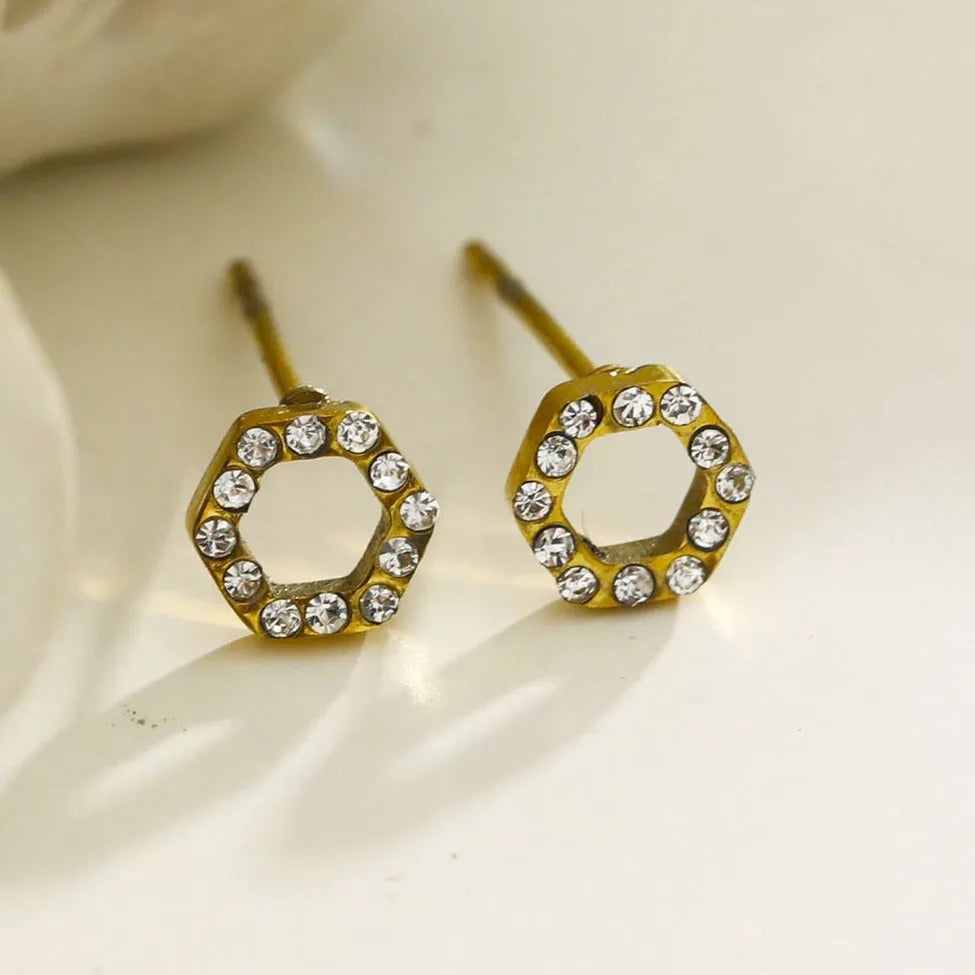 ELSA Or : Boucles d'oreilles clous en zircone hexagonale