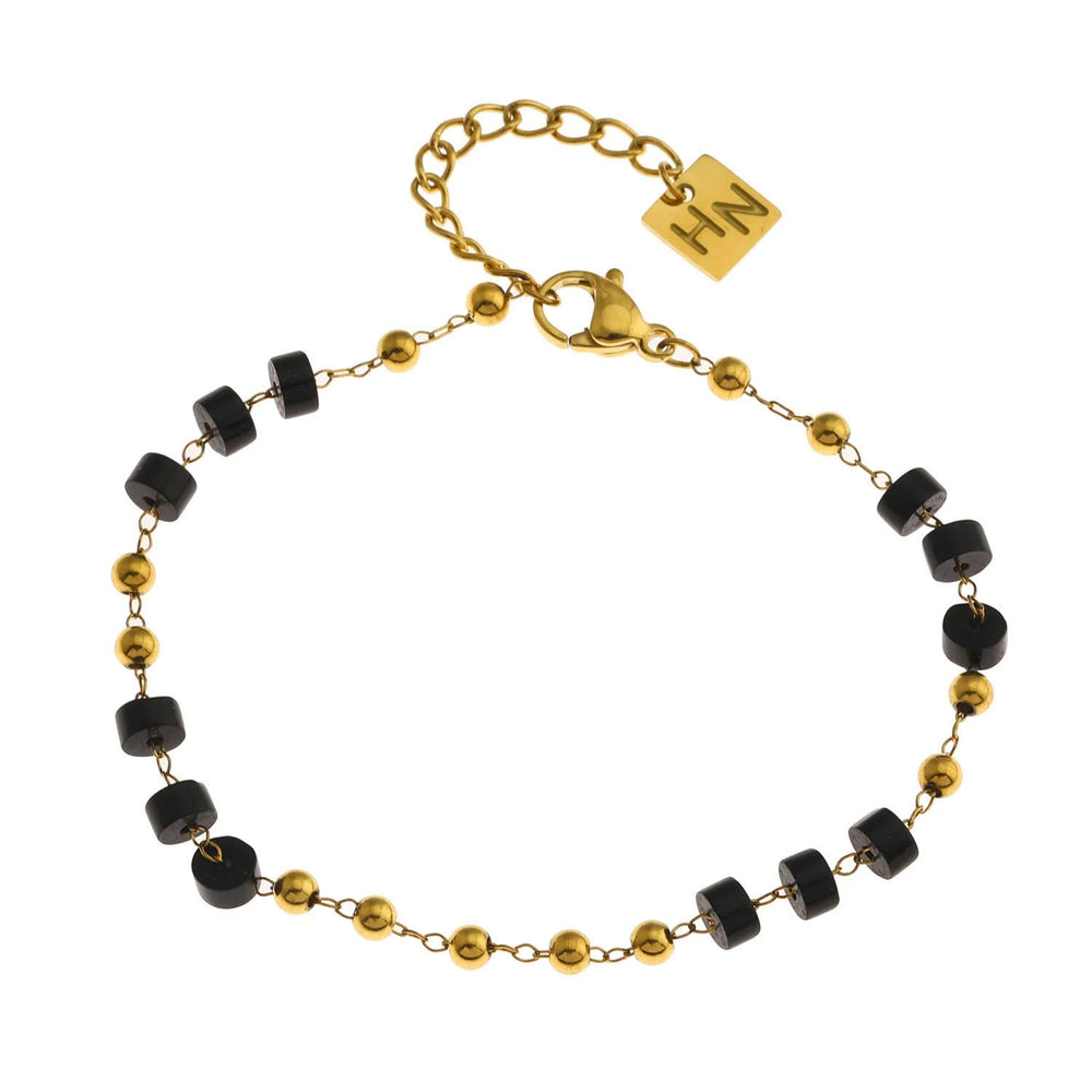 ROSARIO : Bracelet à chaîne avec perles d'onyx noir et d'or
