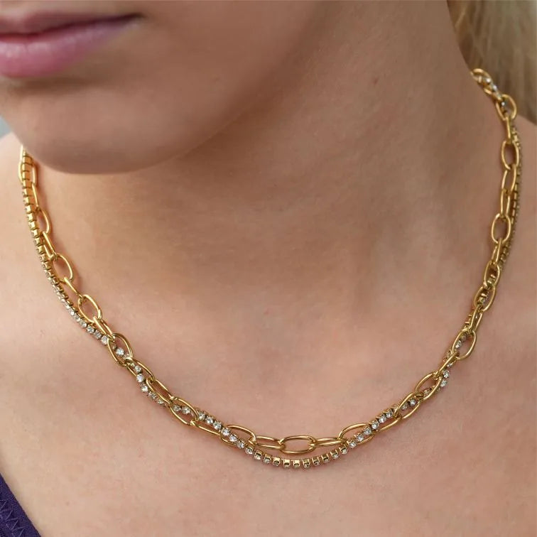 Collier Superposé HERMINE Inter Mingled Zirconia Tennis & Paper Clip