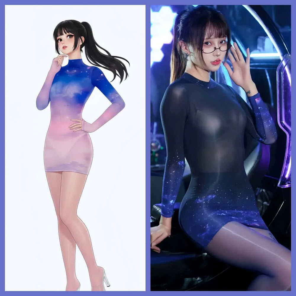 Robe Courte Transparente en Spandex 10D Nylon - Lingerie Galaxie Transparente