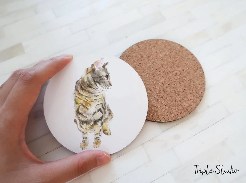 Sous-verre Chat Tigré Gris