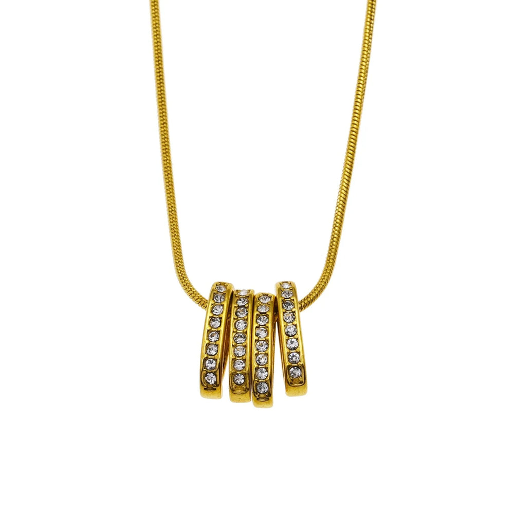 GARNA Or : Collier Serpent Mini avec Charms Ovale Ornés de Zirconiums
