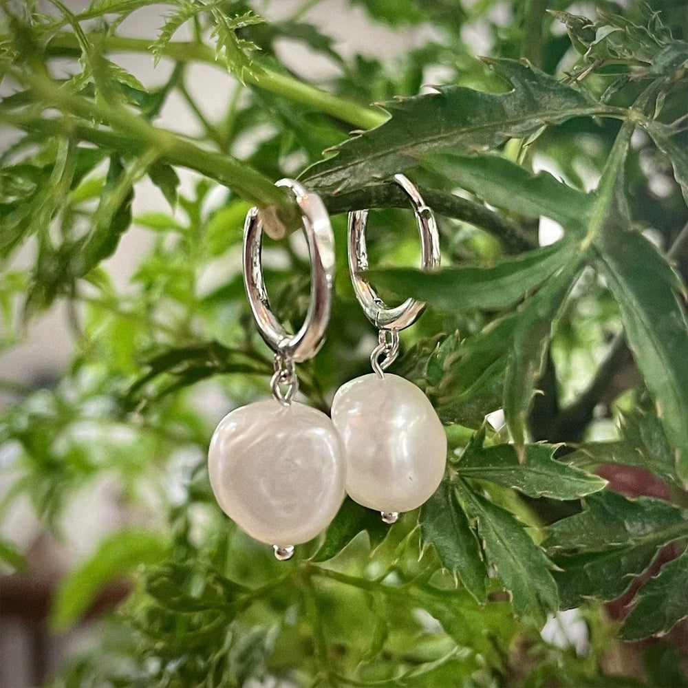 Boucles d'oreilles Huggies Perles Baroques en argent sterling