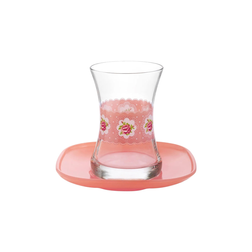 Turkish Tea Glass Set with Saucers 5.75 oz – LAV MONA PASTEL - Set of 6+6