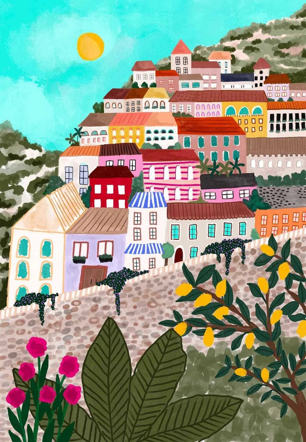 Impression d'art de village coloré