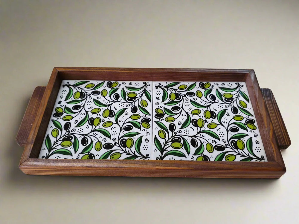 Plateau de service en céramique palestinienne fait à la main – Planche rectangulaire pour hors-d'œuvre