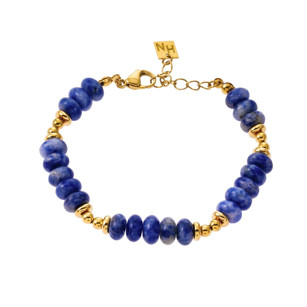 ELINA : Bracelet moderne bohème avec pierres sodalite et perles dorées