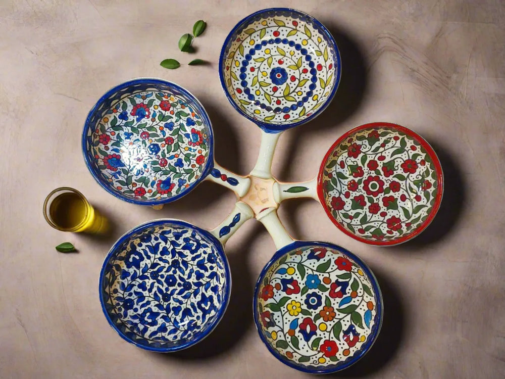 Poêle de service en céramique faite à la main, 6 pouces, plat pour apéritifs et collations, motifs floraux et variés