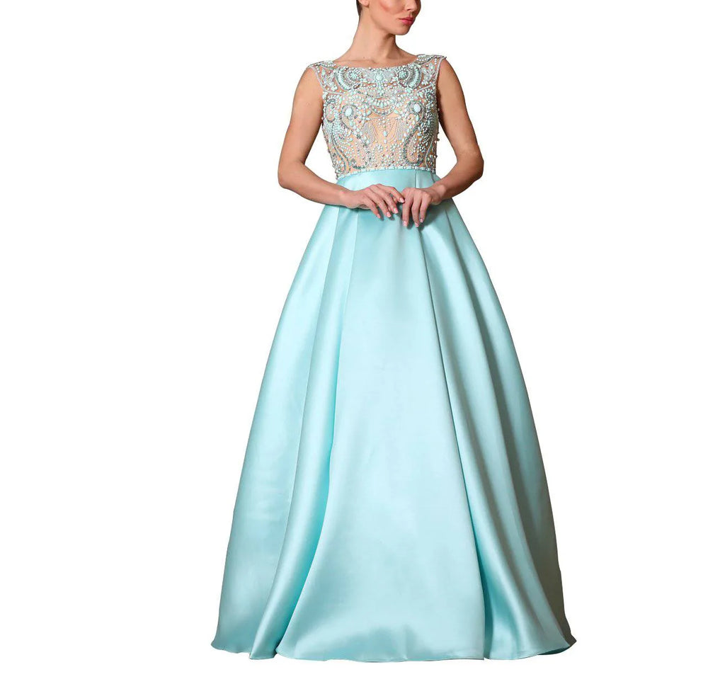 Beaded A-line Taffeta Long Dress