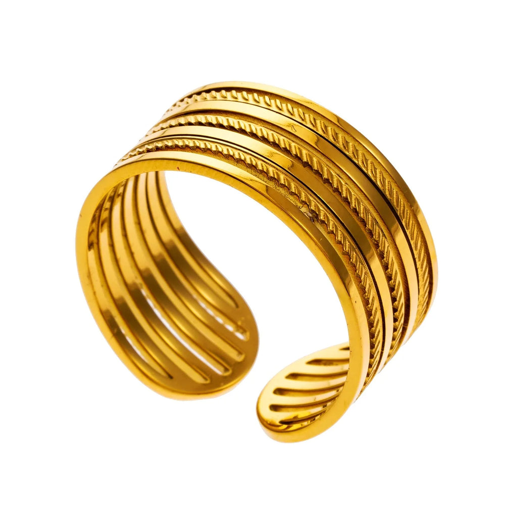Bague REYNA : empilement multiple, textures contrastées