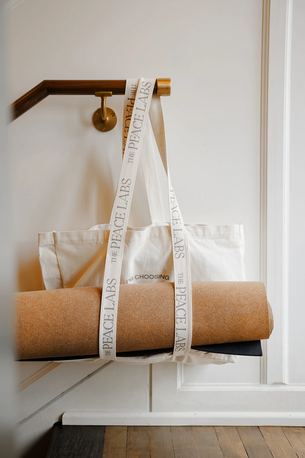 Peace Canvas Tote Bag with Yoga Strap