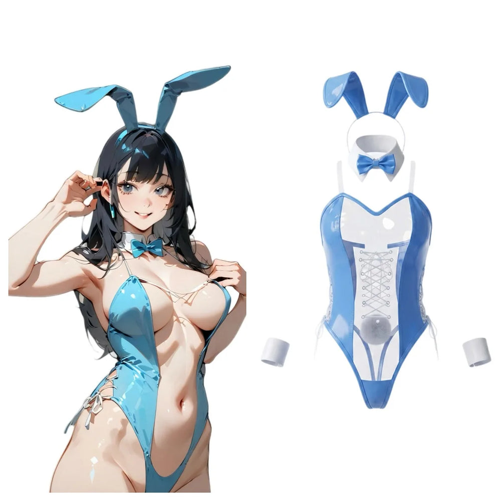 Déguisement Lingerie Bodysuit Cosplay Transparente en Simili Cuir Lapine