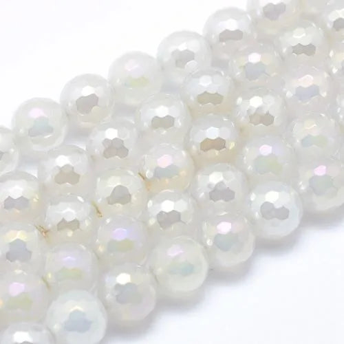 Perle d'Agate Blanche à Facettes Électrodéposée