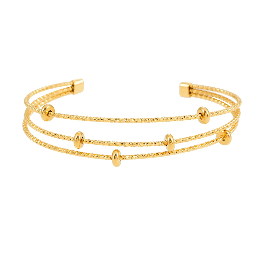 Style FARZIKA Or : Bracelet à triple rangée de perles texturées