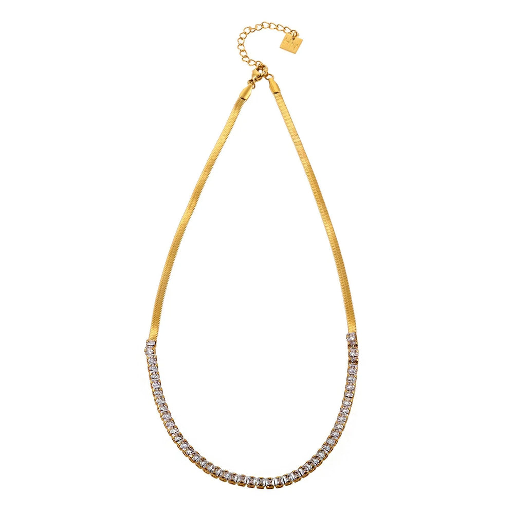 MESTIA : Collier combiné avec texture peau de serpent et chaînes tennis