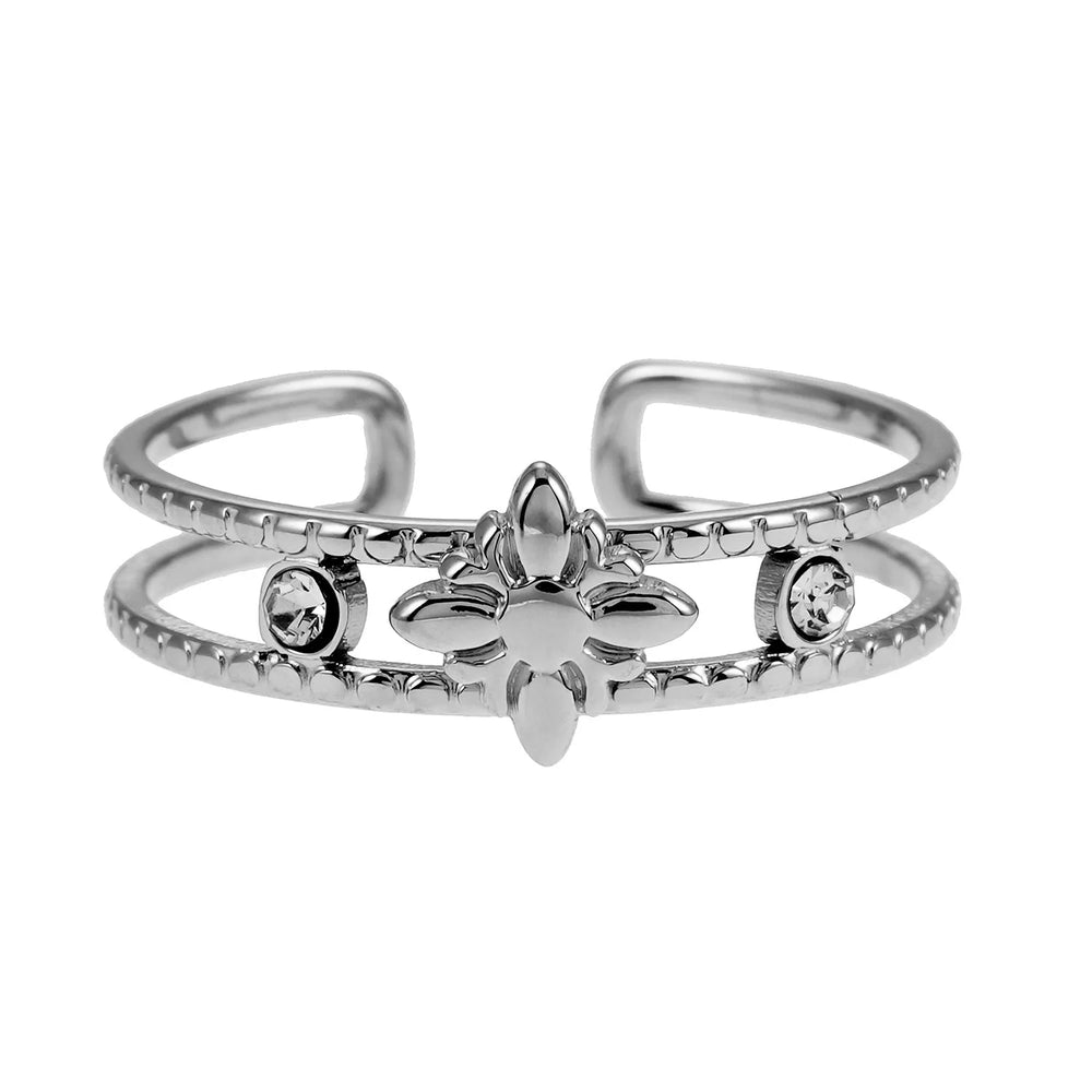 MICHELE White Gold (Silver Toned): Vintage Inspired Double Stacked Ring.