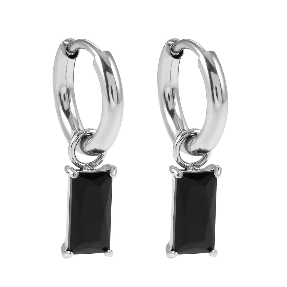 DAYSIA White Gold (Silver Toned): Vintage Inspired Encased Black Crystal Drop Earrings.
