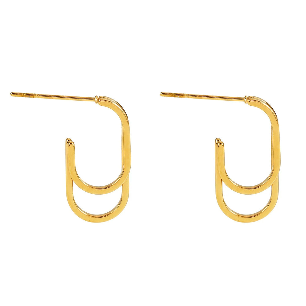 Boucles d'oreilles créoles rectangulaires doubles St SIMON Or : Coins arrondis