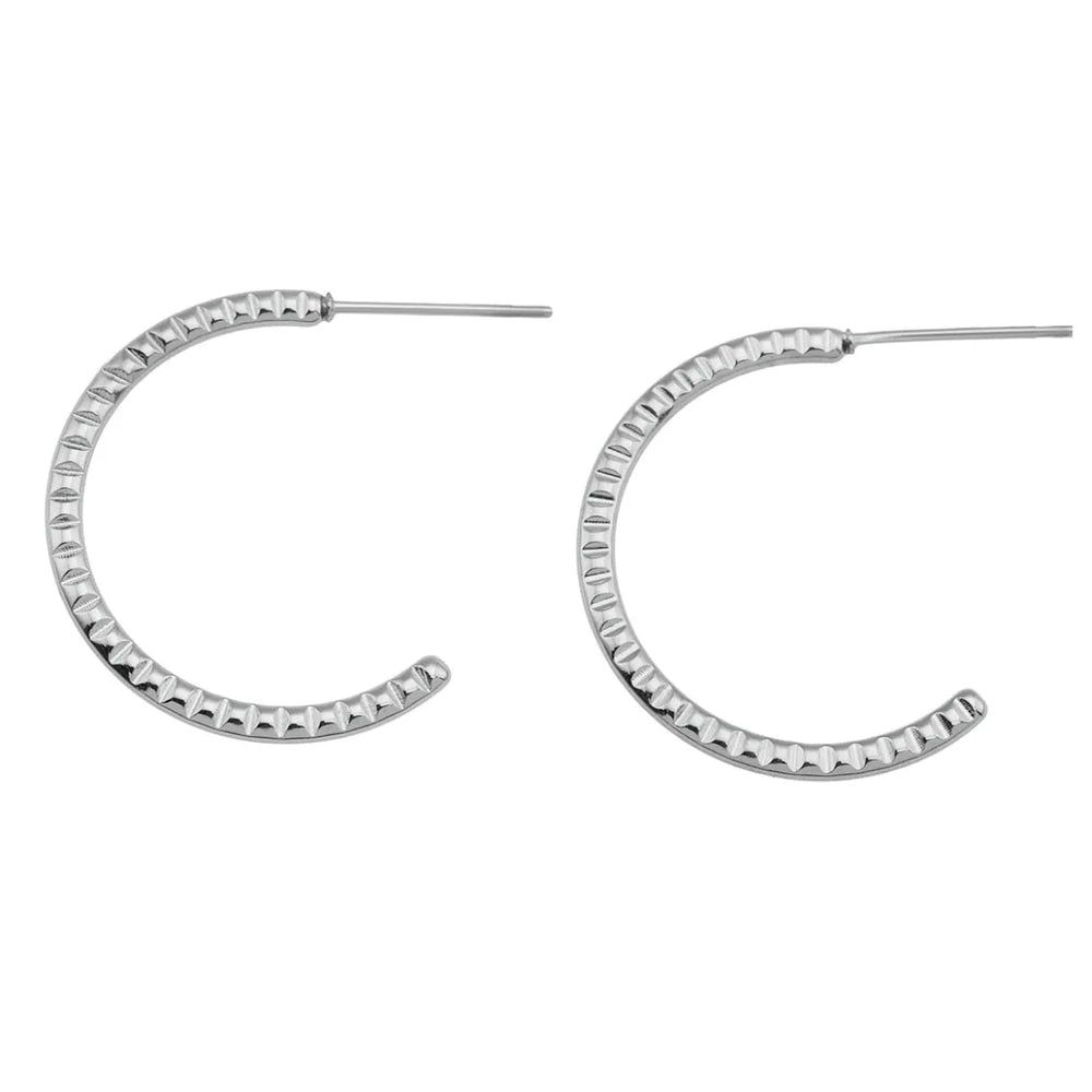 HOLLY : Boucles d'oreilles créoles argentées texturées en or blanc
