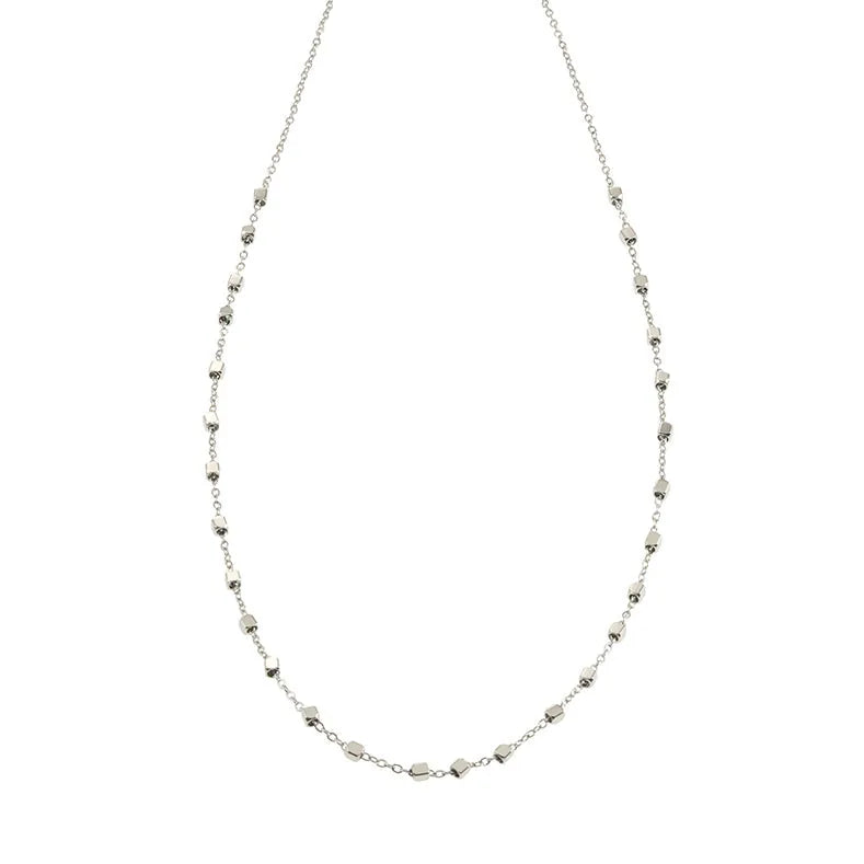 AUREOLE Argent (Or Blanc) : Chaîne Essentielle Quotidienne avec Délicates Perles Carrées