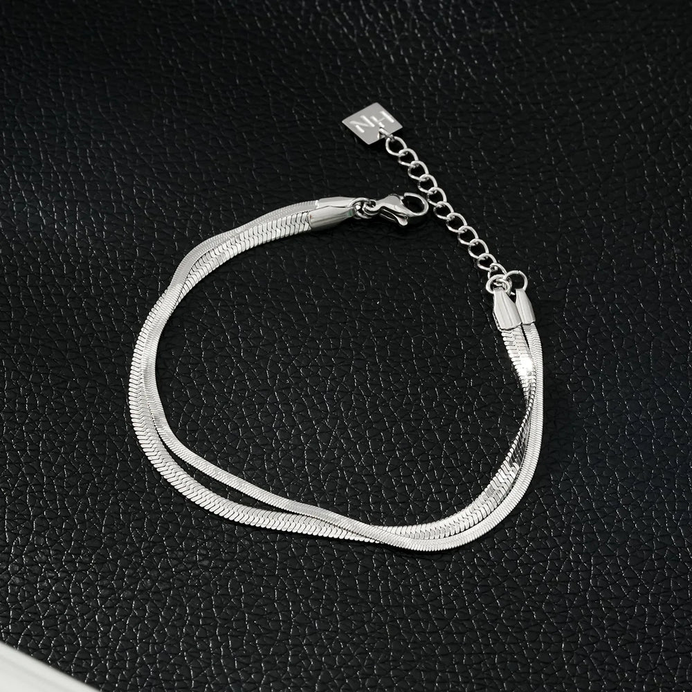 Bracelet INESE Argent (Or Blanc) : Texturé effet peau de serpent, 2 rangs