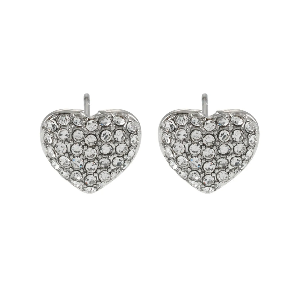 Boucles d'oreilles clous en forme de cœur ADORE Or Blanc (ton argent) : Zirconia Pavé (CZ) – Déclaration d'amour