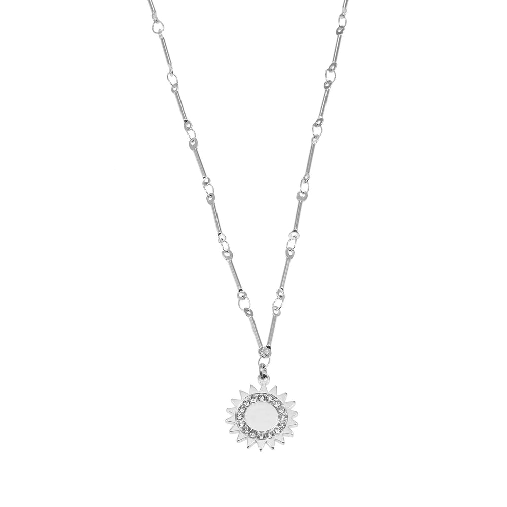 NOMIA Argent (Or Blanc) : Pendentif Soleil Radieux, Collier avec Zirconia