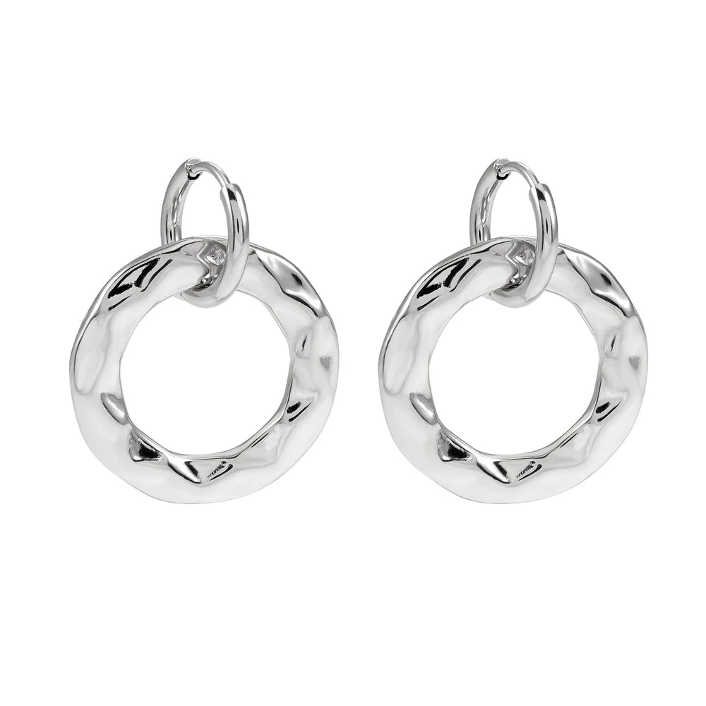 ELENA : Boucles d'oreilles créoles argentées texturées (or blanc)