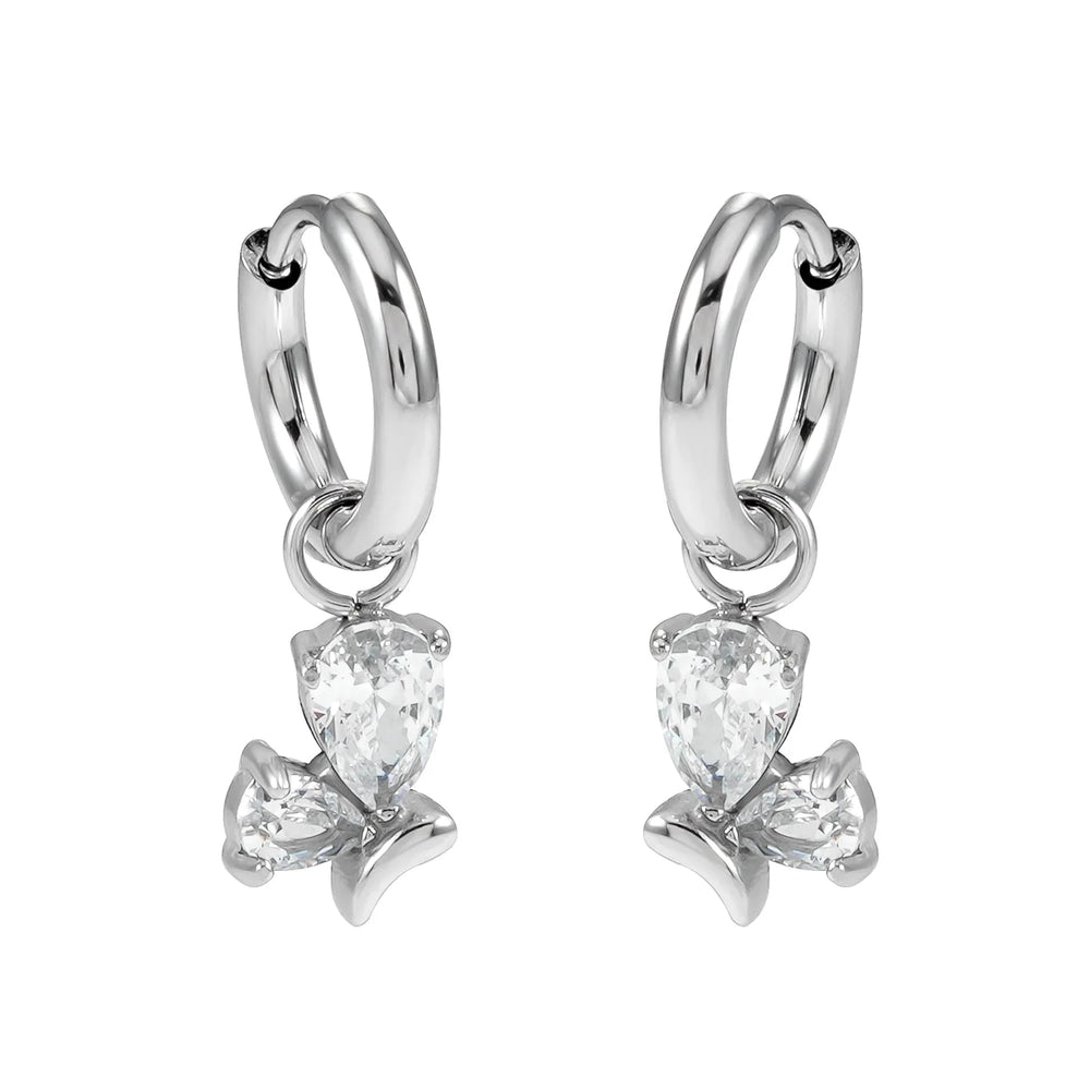ALEXANDER White Gold (Silver Toned): Vintage Inspired Hoops with Abstract Zirconia Charms